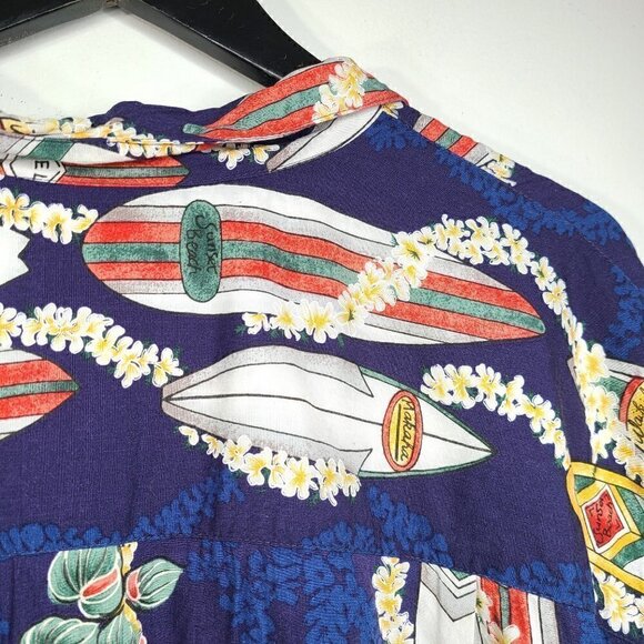 Vintage 1980s Diamond Head Sportswear Blue Hawaiian Made Surf Waikiki Shirt - Picture 5 of 7